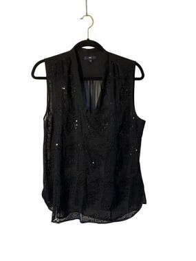 Gap women’s black, semi sheer, sequin and lace sleeveless blouse M